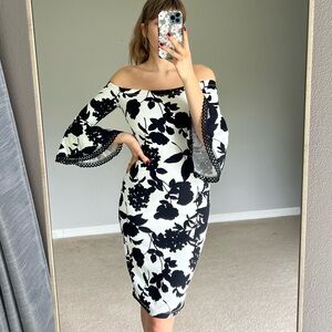 Black and white strapless dress